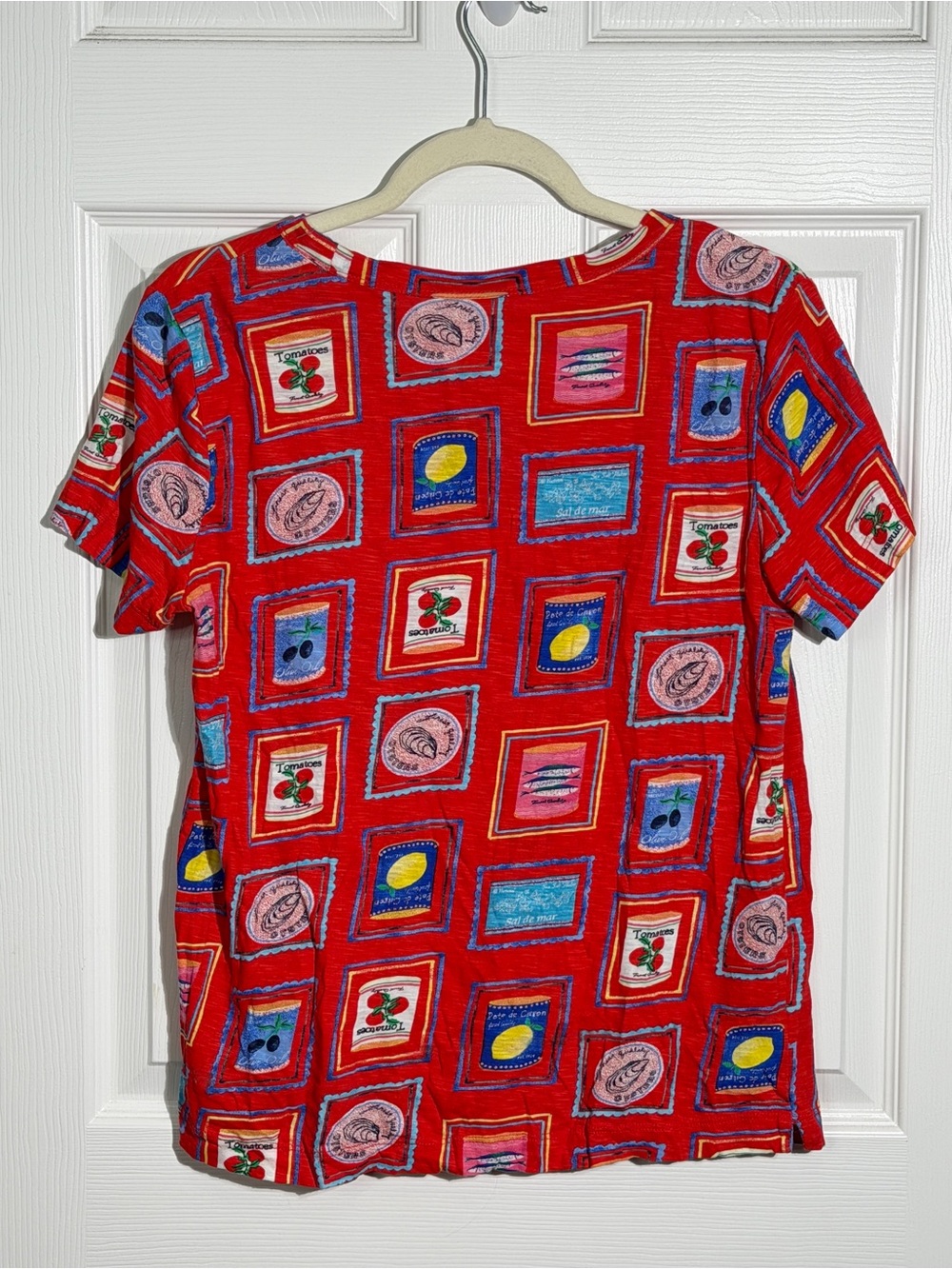 LOFT Red Italian Summer Graphic Tee with Multicolor Stamp Print Women’s M - Picture 4 of 4